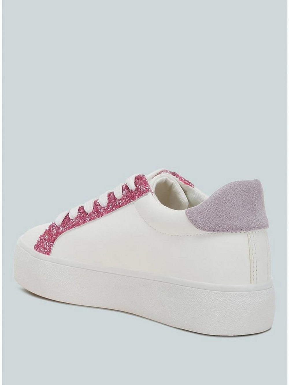 Women’s White Sneakers with Pink Glitter Trim and Lavender Star - Picture 3 of 4